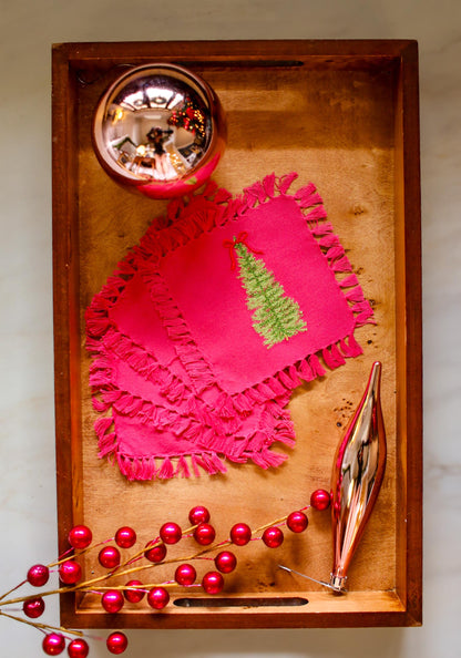 Holiday Embroidered Cocktail Napkins | Hostess Gifts | Gifts for Her | Grandmillenial Gifts | Funny Cocktail Napkins