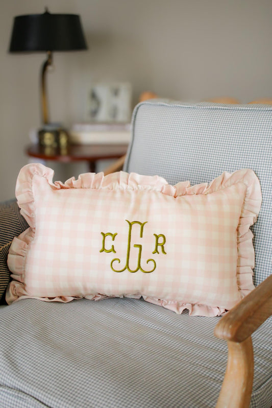 Custom Embroidered Pillow Cover – 12”x20” Gingham Pillow Cover with Embroidery - Wedding Gift | Home Gift | Personalized Gift