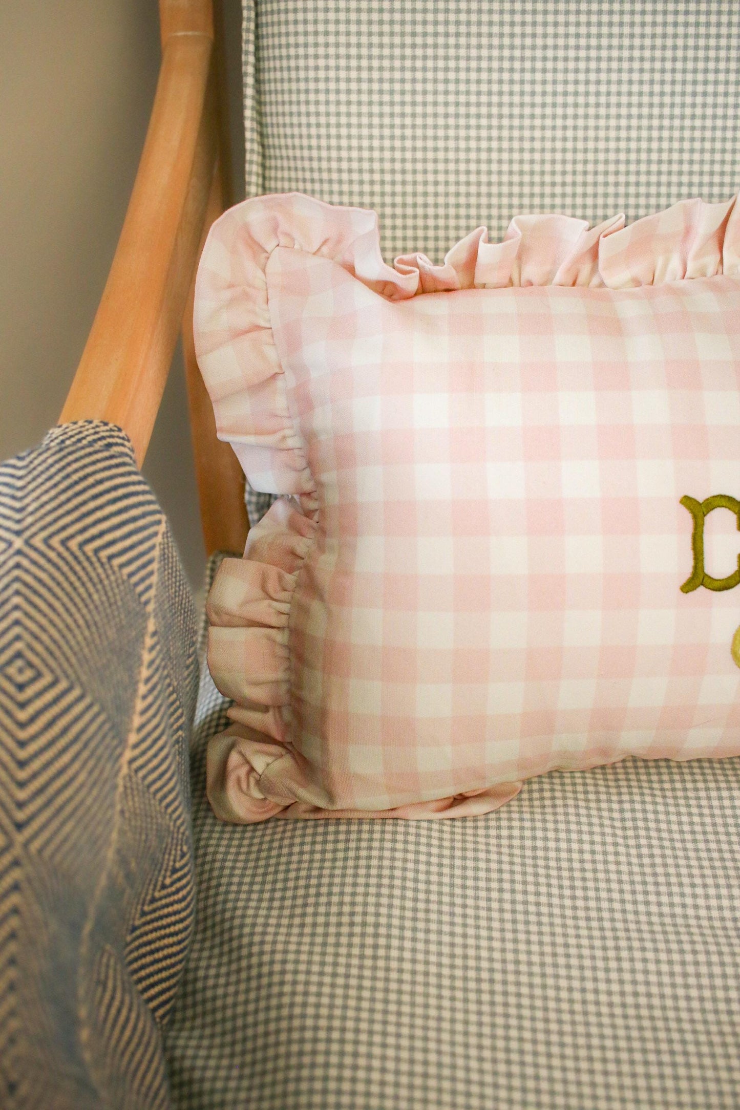 Custom Embroidered Pillow Cover – 12”x20” Gingham Pillow Cover with Embroidery - Wedding Gift | Home Gift | Personalized Gift