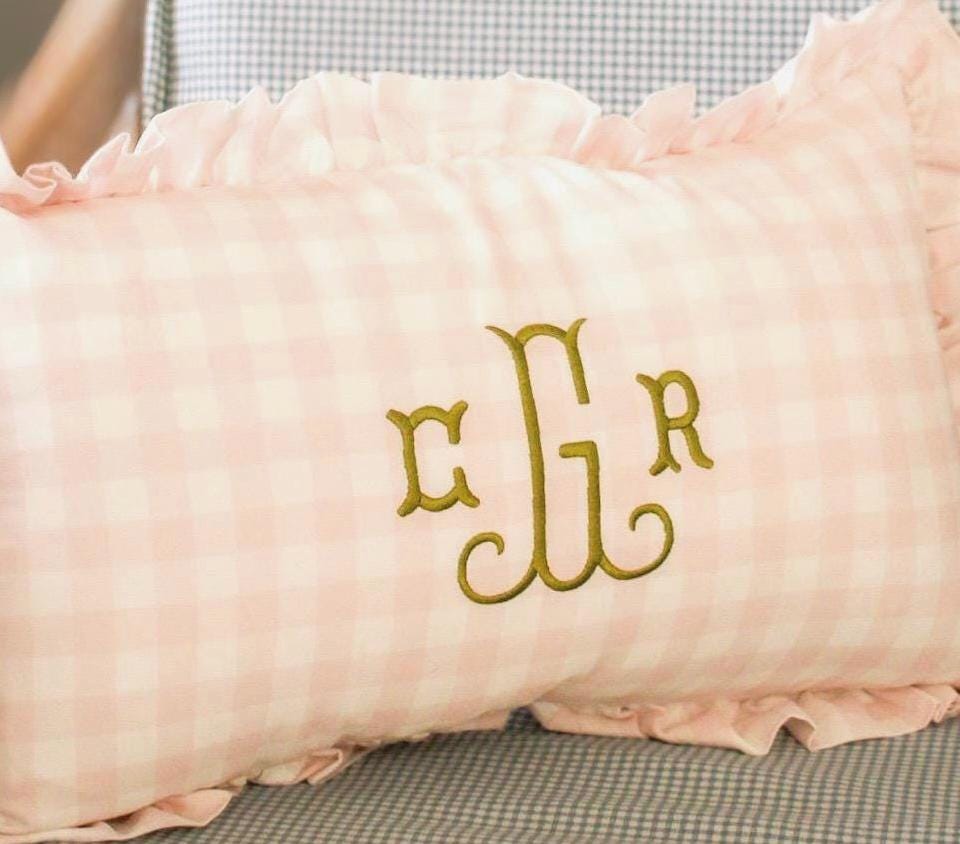 Custom Embroidered Pillow Cover – 12”x20” Gingham Pillow Cover with Embroidery - Wedding Gift | Home Gift | Personalized Gift