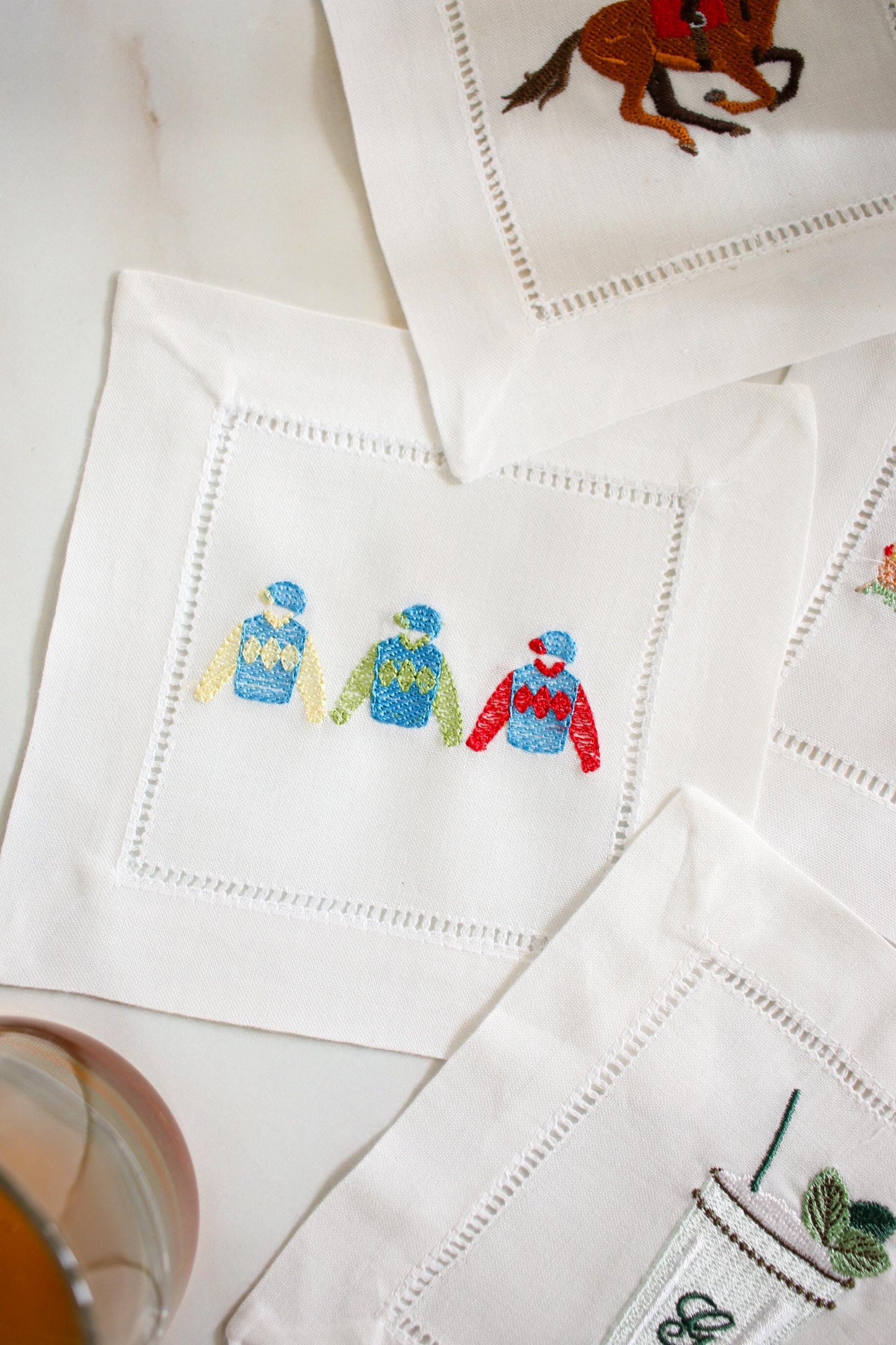 Kentucky Derby Linen Cocktail Napkins: Set of 4 | Embroidered Cocktail Napkins | Bar Cart Decor | Grandmillenial Home