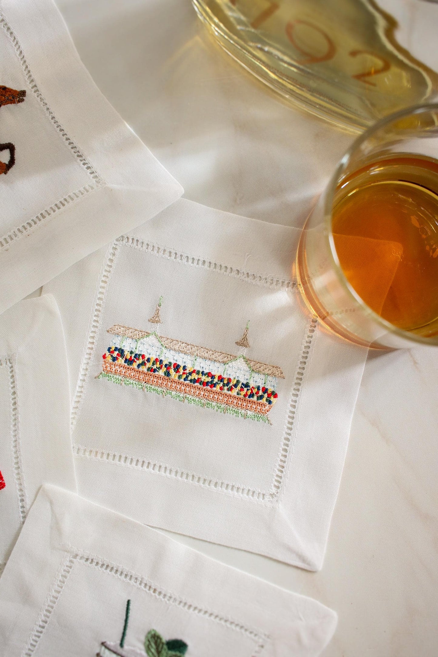 Kentucky Derby Linen Cocktail Napkins: Set of 4 | Embroidered Cocktail Napkins | Bar Cart Decor | Grandmillenial Home