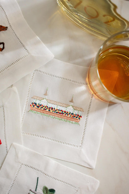 Kentucky Derby Linen Cocktail Napkins: Set of 4 | Embroidered Cocktail Napkins | Bar Cart Decor | Grandmillenial Home