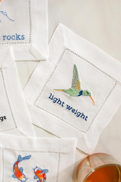 Embroidered Linen Cocktail Napkins - Set of 6 | Irreverent Bar Cart Decor | Bourbon Gift for Host | Bar Cart Decor | Grandmillenial Home