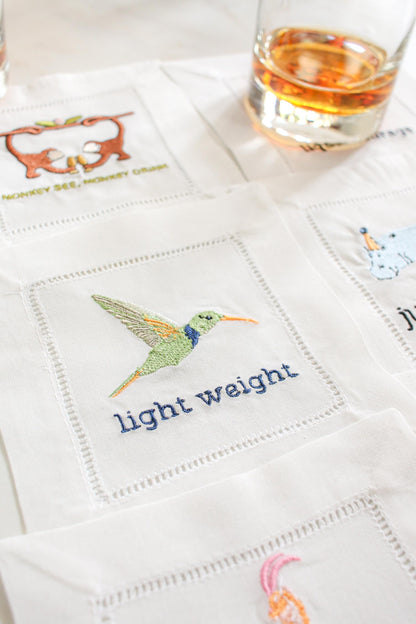 Embroidered Linen Cocktail Napkins - Set of 6 | Irreverent Bar Cart Decor | Bourbon Gift for Host | Bar Cart Decor | Grandmillenial Home