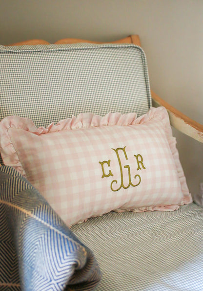 Custom Embroidered Pillow Cover – 12”x20” Gingham Pillow Cover with Embroidery - Wedding Gift | Home Gift | Personalized Gift
