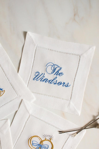 Set of 4 Custom Embroidered Cocktail Napkins | Wedding Monogram Napkins | Engagement Gift | Bridal Shower Gift