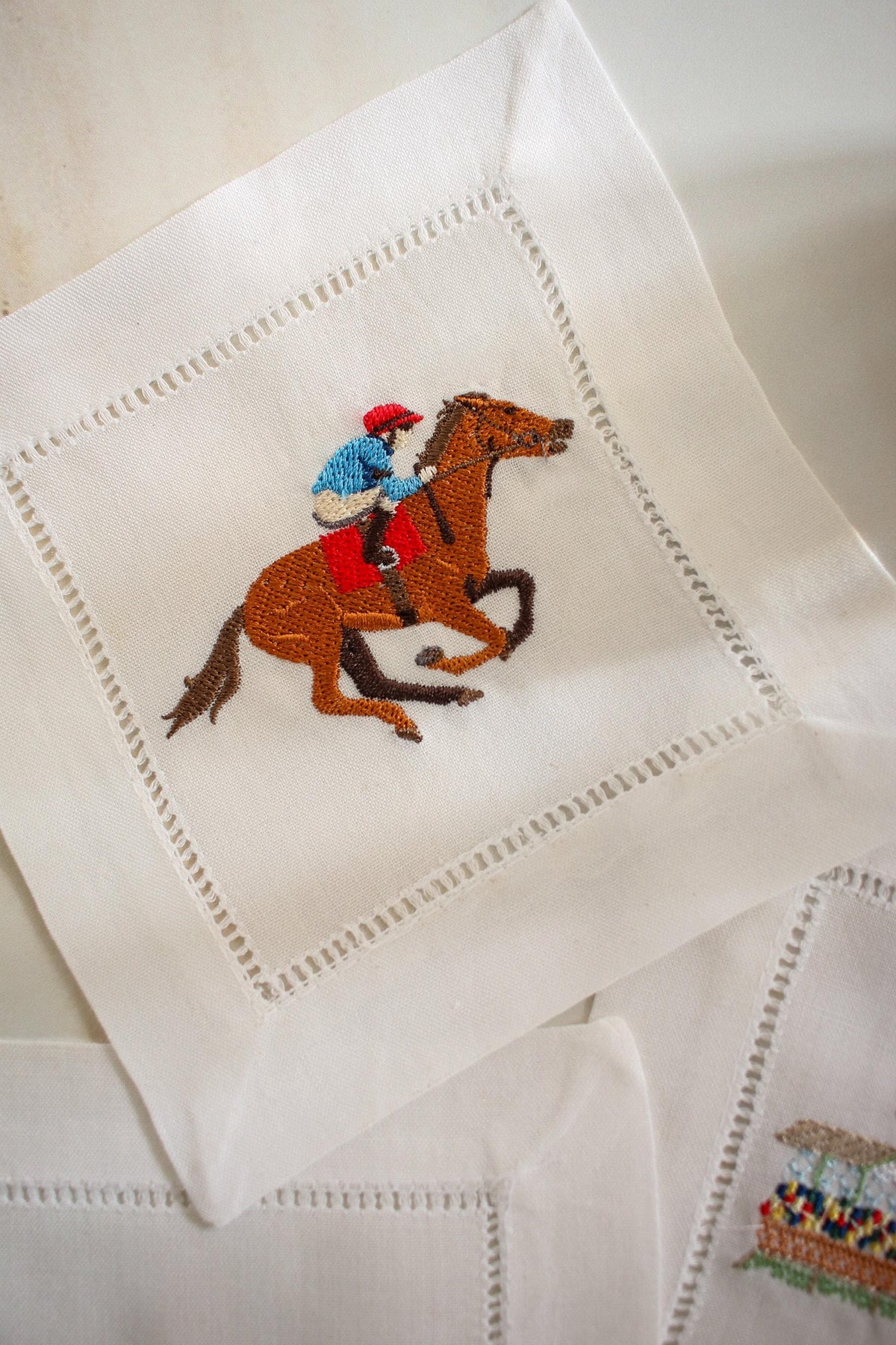 Kentucky Derby Linen Cocktail Napkins: Set of 4 | Embroidered Cocktail Napkins | Bar Cart Decor | Grandmillenial Home