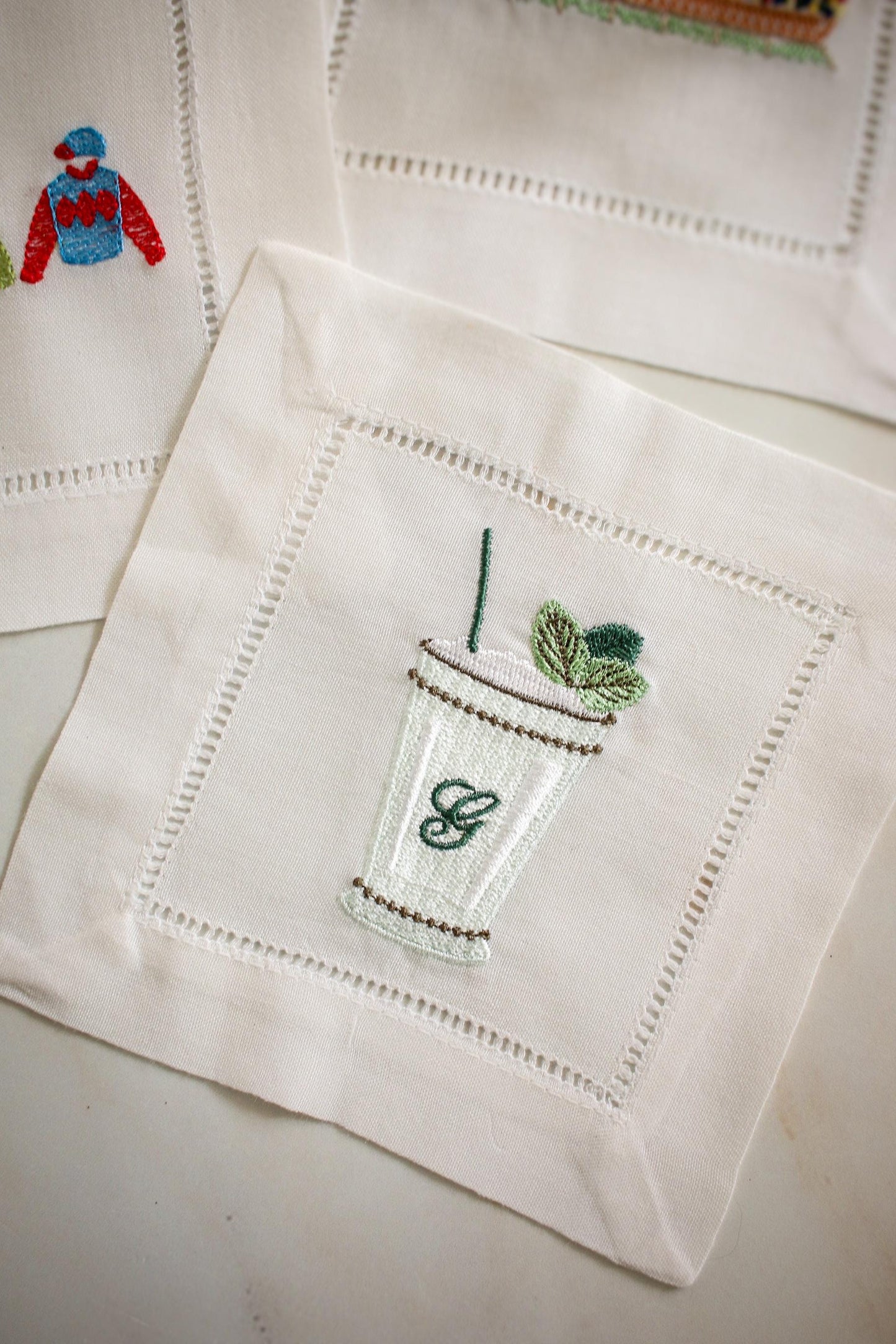 Kentucky Derby Linen Cocktail Napkins: Set of 4 | Embroidered Cocktail Napkins | Bar Cart Decor | Grandmillenial Home