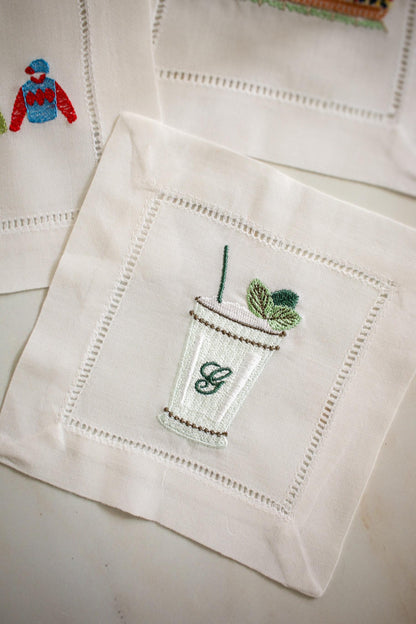 Kentucky Derby Linen Cocktail Napkins: Set of 4 | Embroidered Cocktail Napkins | Bar Cart Decor | Grandmillenial Home