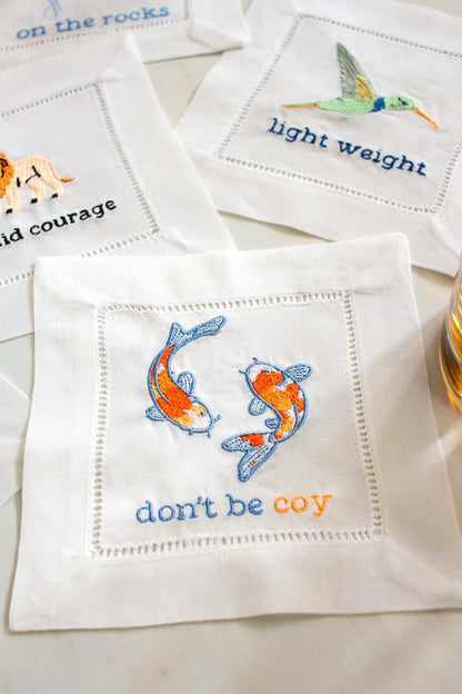 Embroidered Linen Cocktail Napkins - Set of 6 | Irreverent Bar Cart Decor | Bourbon Gift for Host | Bar Cart Decor | Grandmillenial Home