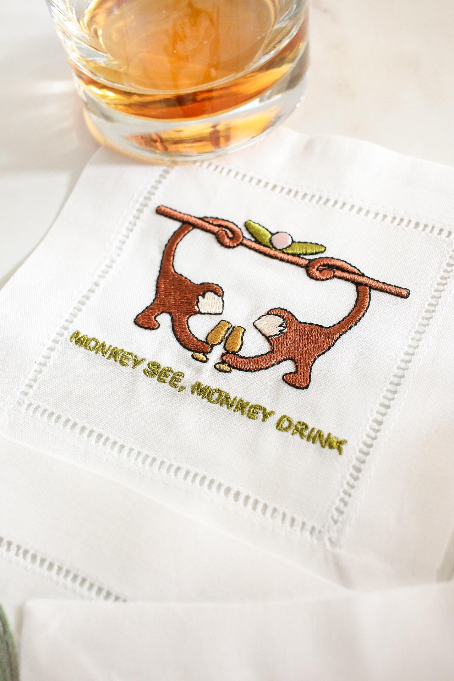Embroidered Linen Cocktail Napkins - Set of 6 | Irreverent Bar Cart Decor | Bourbon Gift for Host | Bar Cart Decor | Grandmillenial Home
