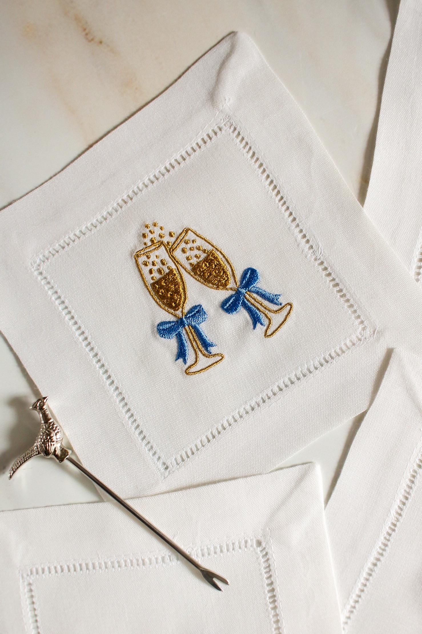 Set of 4 Custom Embroidered Cocktail Napkins | Wedding Monogram Napkins | Engagement Gift | Bridal Shower Gift