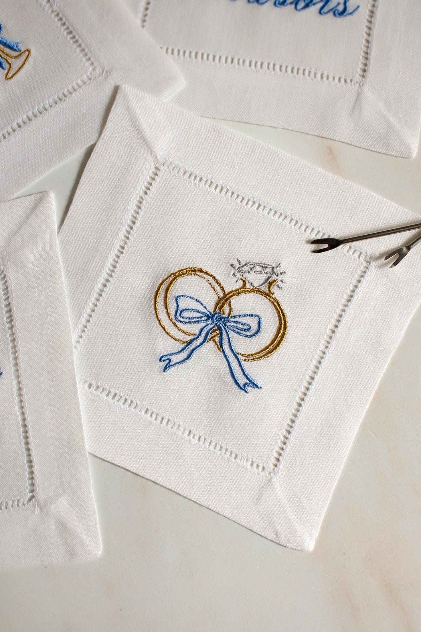 Set of 4 Custom Embroidered Cocktail Napkins | Wedding Monogram Napkins | Engagement Gift | Bridal Shower Gift