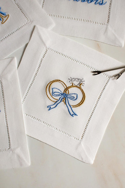 Set of 4 Custom Embroidered Cocktail Napkins | Wedding Monogram Napkins | Engagement Gift | Bridal Shower Gift