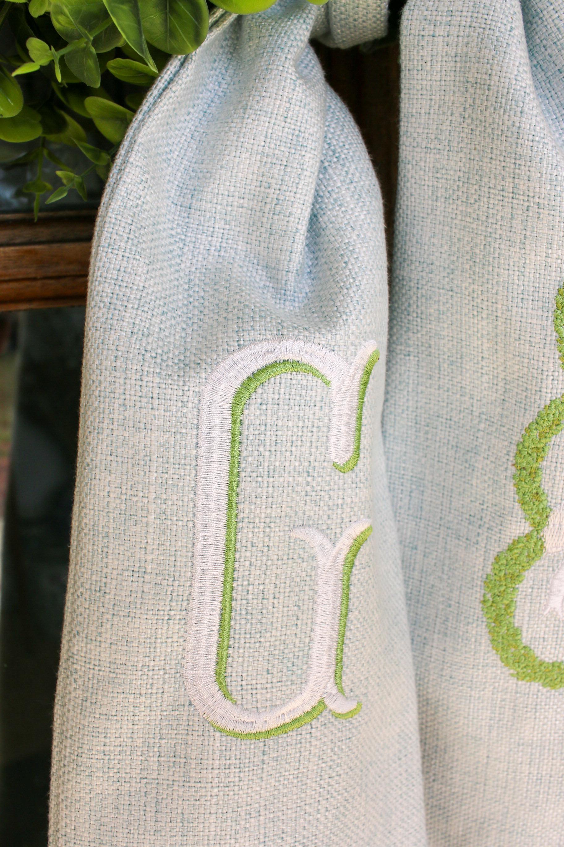 Personalized Easter Spring Wreath Sash for Front Door | Blue Linen Monogram Sash | Custom Bunny Easter Door Decor | Grandmillenial Home