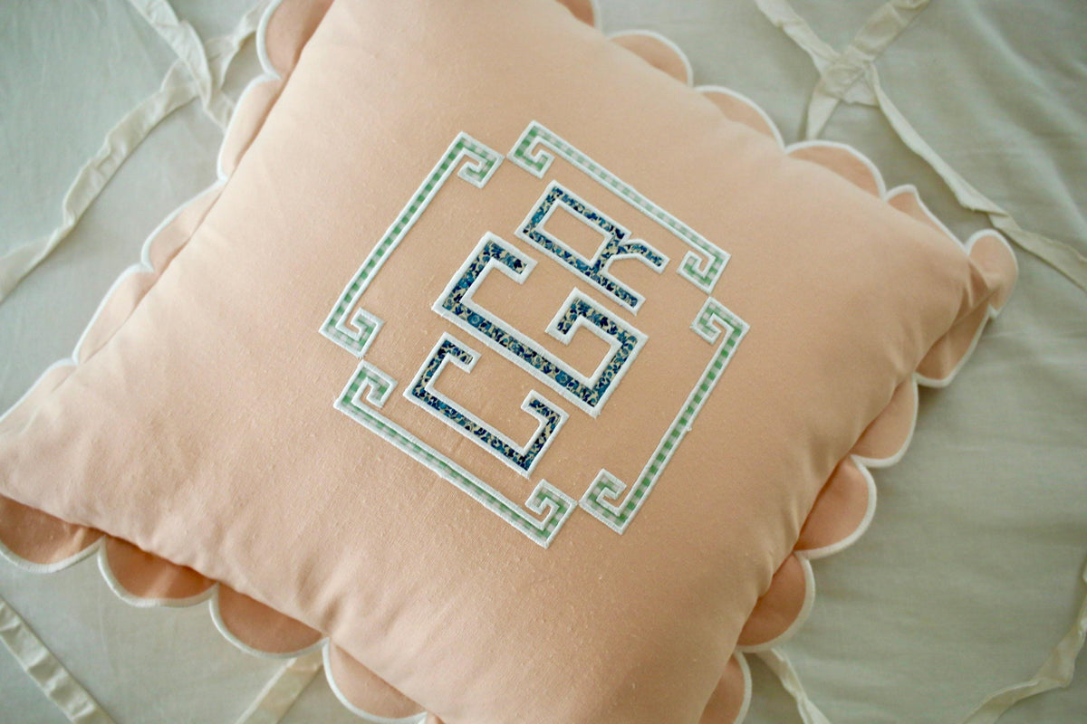 Personalized Scalloped Pillow Cover | Custom Monogrammed Throw Pillow | Appliqué Pillow | 20x20 Decorative Pillow