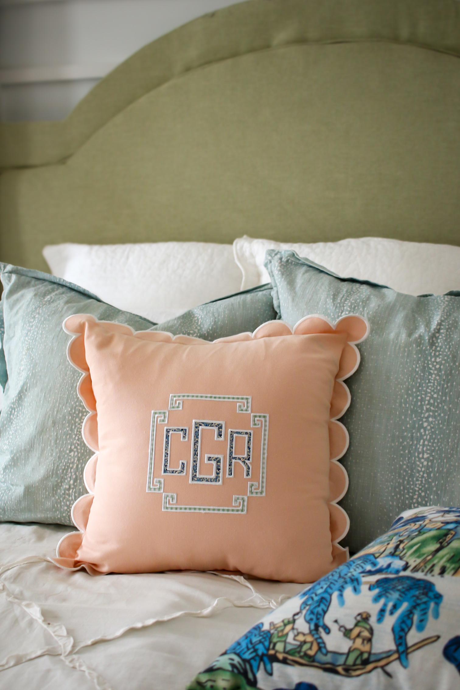 Personalized Scalloped Pillow Cover | Custom Monogrammed Throw Pillow | Appliqué Pillow | 20x20 Decorative Pillow