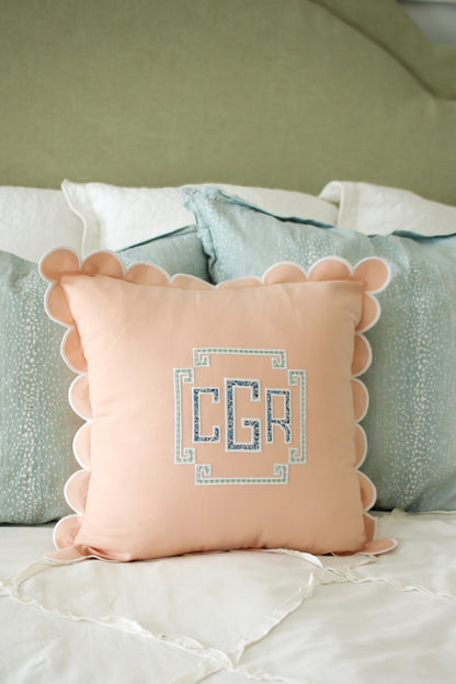 Personalized Scalloped Pillow Cover | Custom Monogrammed Throw Pillow | Appliqué Pillow | 20x20 Decorative Pillow