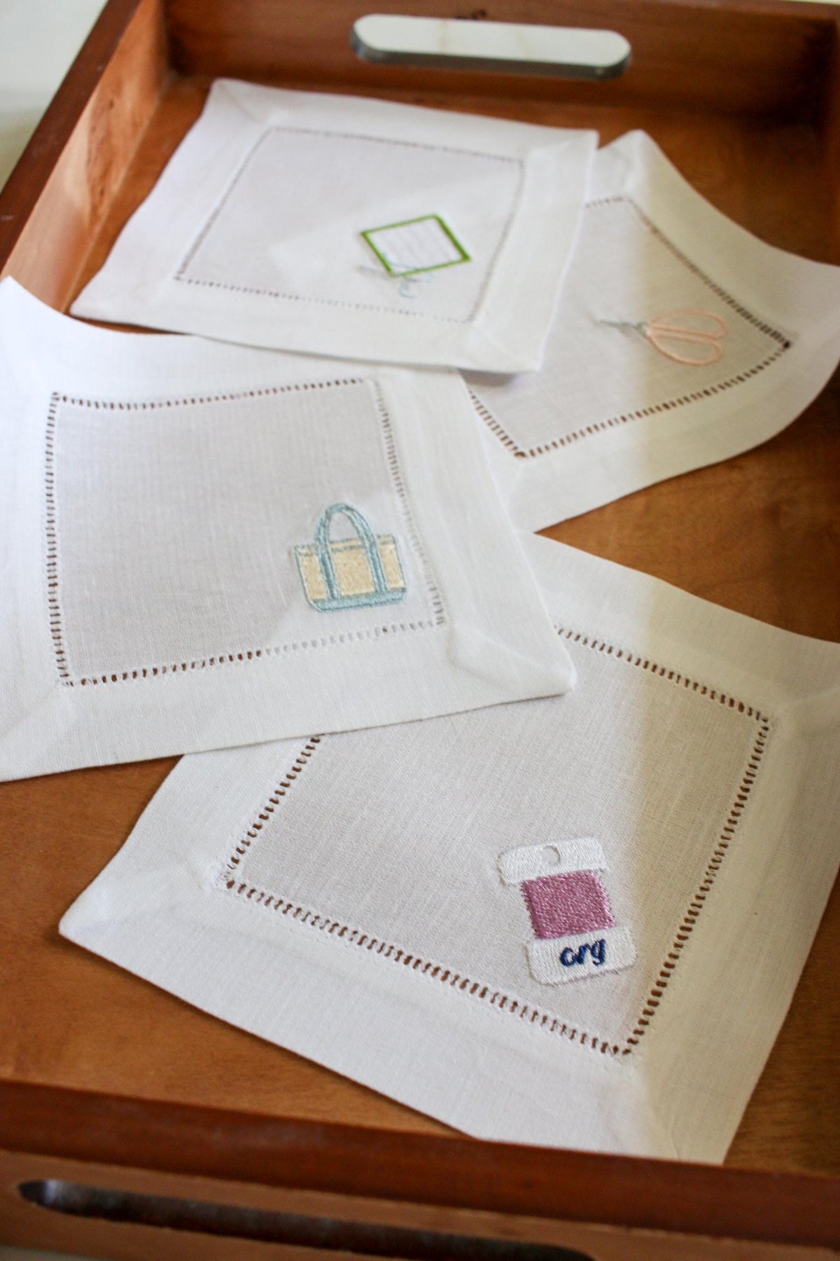 Needlepoint Themed Cocktail Napkins | Embroidered Linen Cocktail Napkins | Stitcher Gift, Needlepoint Gift | Hostess Gift | Set of 4