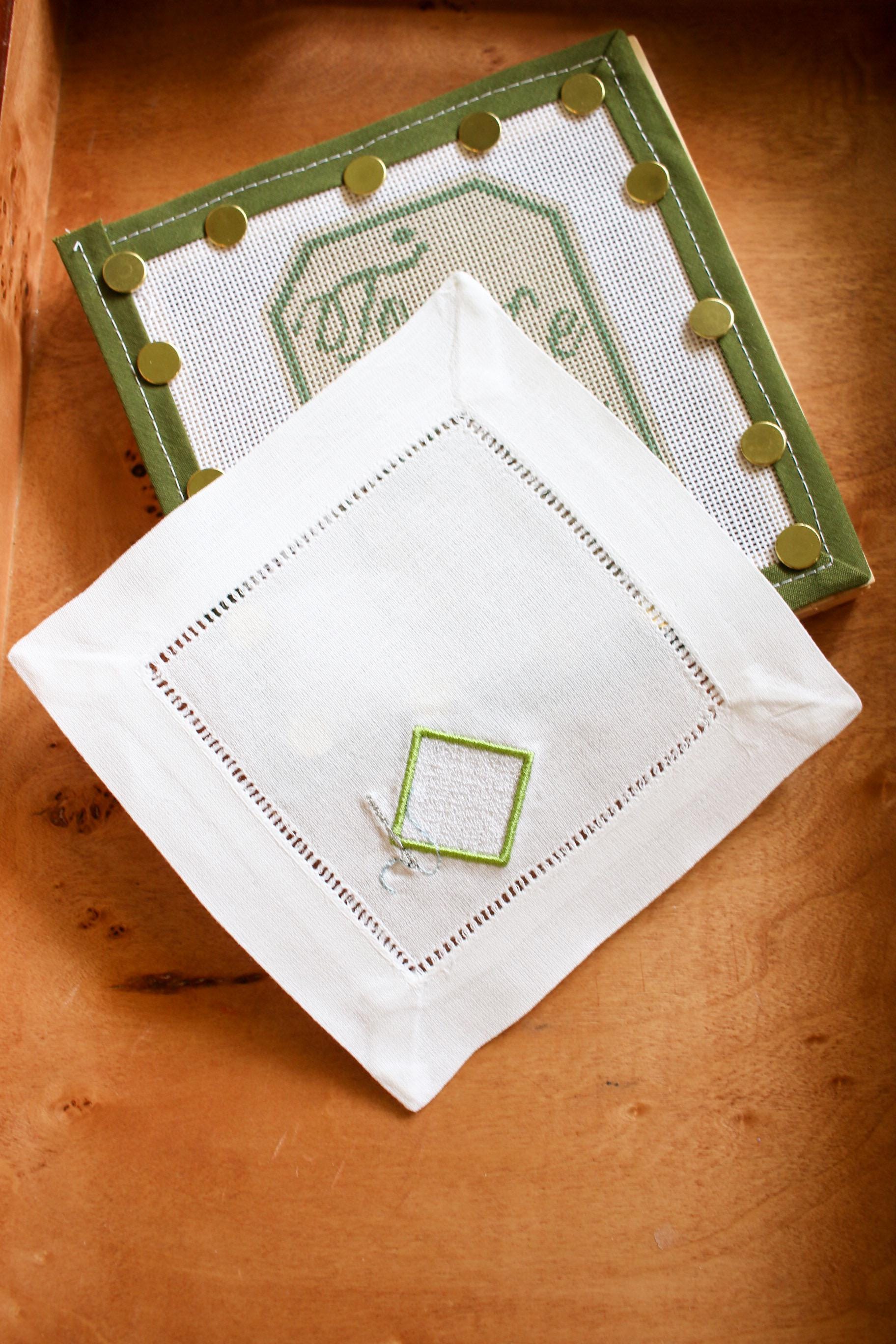 Needlepoint Themed Cocktail Napkins | Embroidered Linen Cocktail Napkins | Stitcher Gift, Needlepoint Gift | Hostess Gift | Set of 4