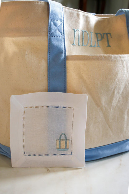 Needlepoint Themed Cocktail Napkins | Embroidered Linen Cocktail Napkins | Stitcher Gift, Needlepoint Gift | Hostess Gift | Set of 4