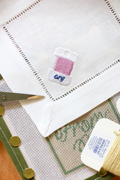 Needlepoint Themed Cocktail Napkins | Embroidered Linen Cocktail Napkins | Stitcher Gift, Needlepoint Gift | Hostess Gift | Set of 4