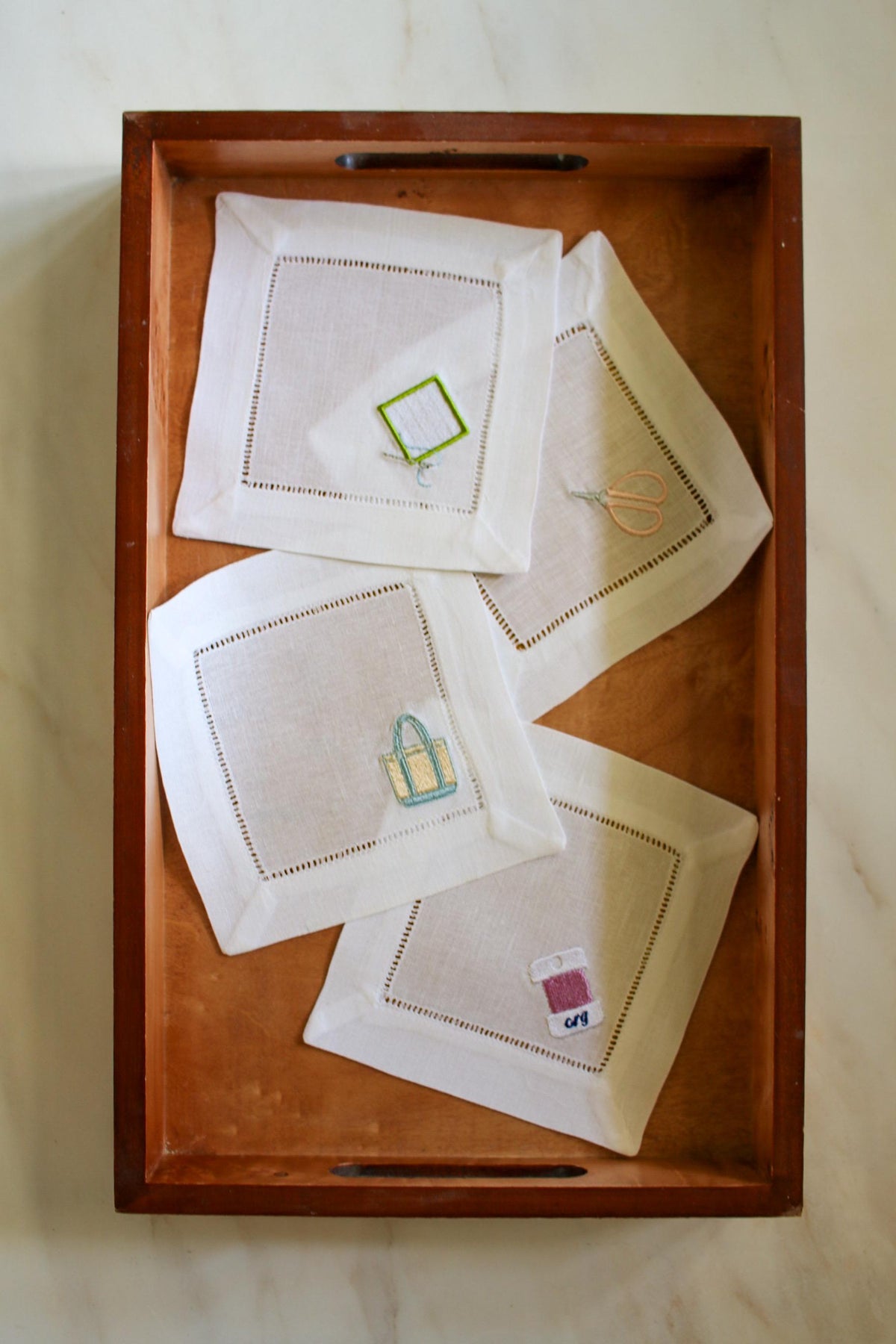 Needlepoint Themed Cocktail Napkins | Embroidered Linen Cocktail Napkins | Stitcher Gift, Needlepoint Gift | Hostess Gift | Set of 4