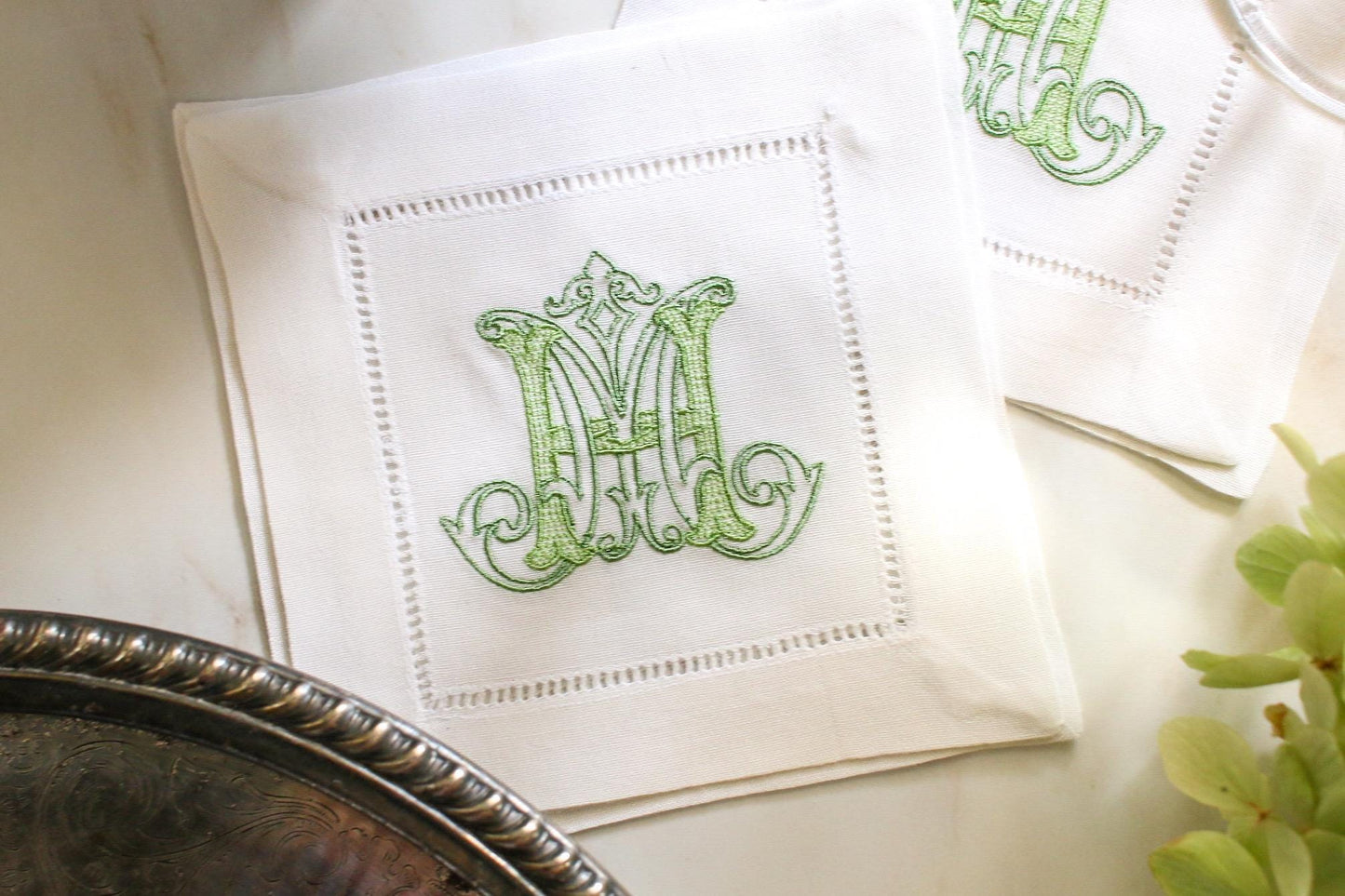 Custom Monogramed Embroidered Cocktail Napkins | Set of 4 | Hostess Gifts | Wedding Gifts | Housewarming Gifts | Hostess Gifts