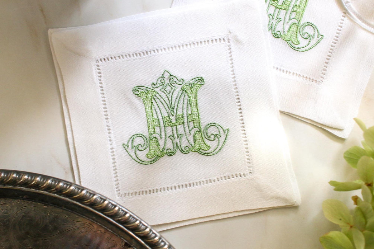 Custom Monogramed Embroidered Cocktail Napkins | Set of 4 | Hostess Gifts | Wedding Gifts | Housewarming Gifts | Hostess Gifts