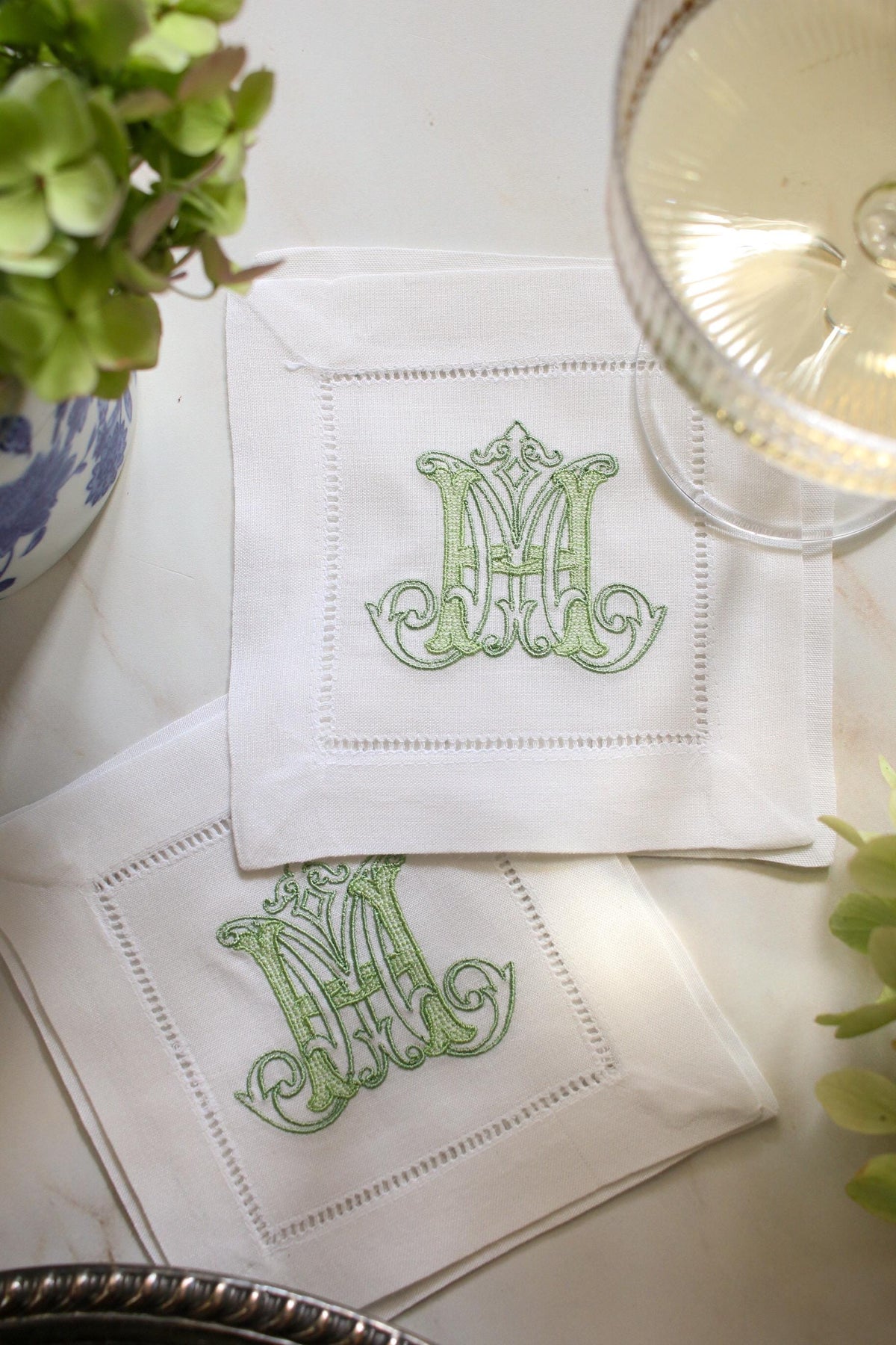Custom Monogramed Embroidered Cocktail Napkins | Set of 4 | Hostess Gifts | Wedding Gifts | Housewarming Gifts | Hostess Gifts