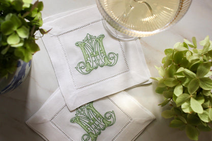 Custom Monogramed Embroidered Cocktail Napkins | Set of 4 | Hostess Gifts | Wedding Gifts | Housewarming Gifts | Hostess Gifts