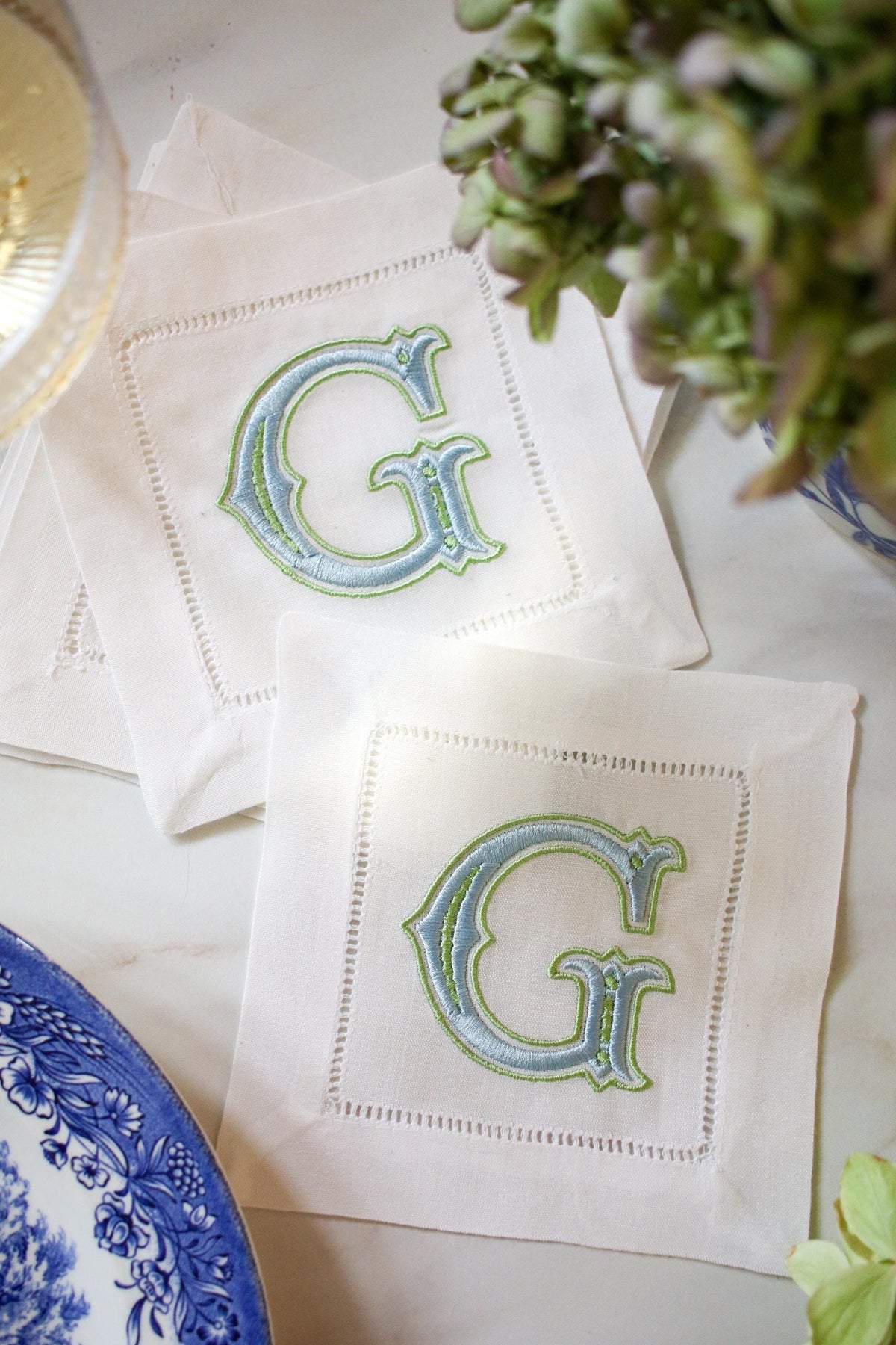 Custom Initial Embroidered Cocktail Napkins | Hostess Gifts | Chinoiserie Gifts | Wedding Gifts | Housewarming Gifts | Hostess Gifts