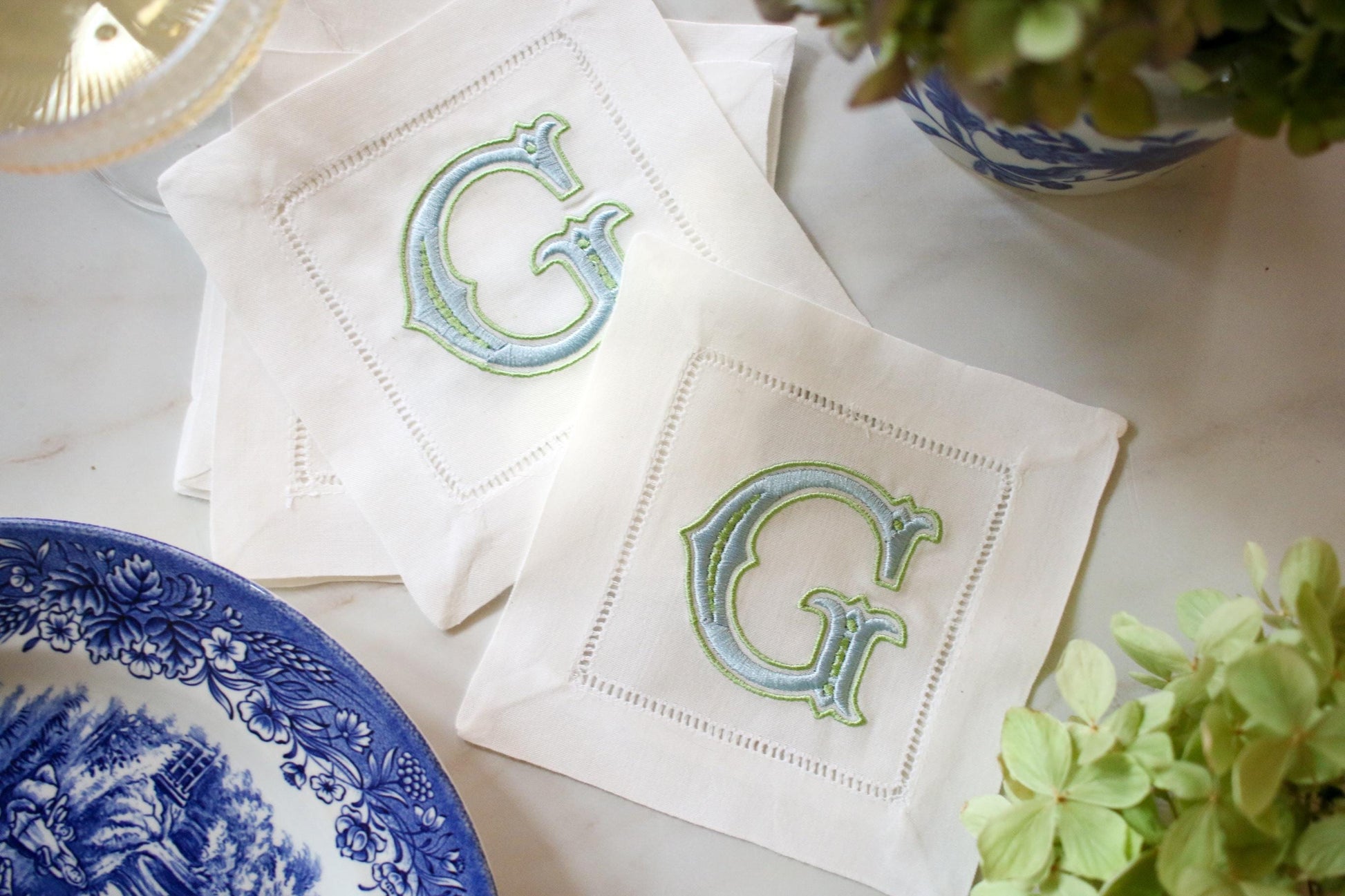 Custom Initial Embroidered Cocktail Napkins | Hostess Gifts | Chinoiserie Gifts | Wedding Gifts | Housewarming Gifts | Hostess Gifts
