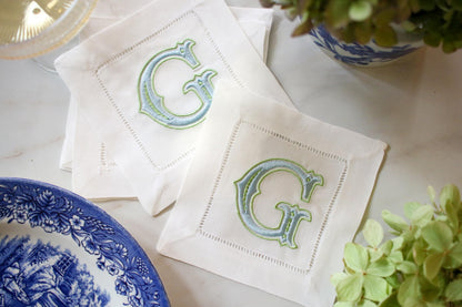 Custom Initial Embroidered Cocktail Napkins | Hostess Gifts | Chinoiserie Gifts | Wedding Gifts | Housewarming Gifts | Hostess Gifts