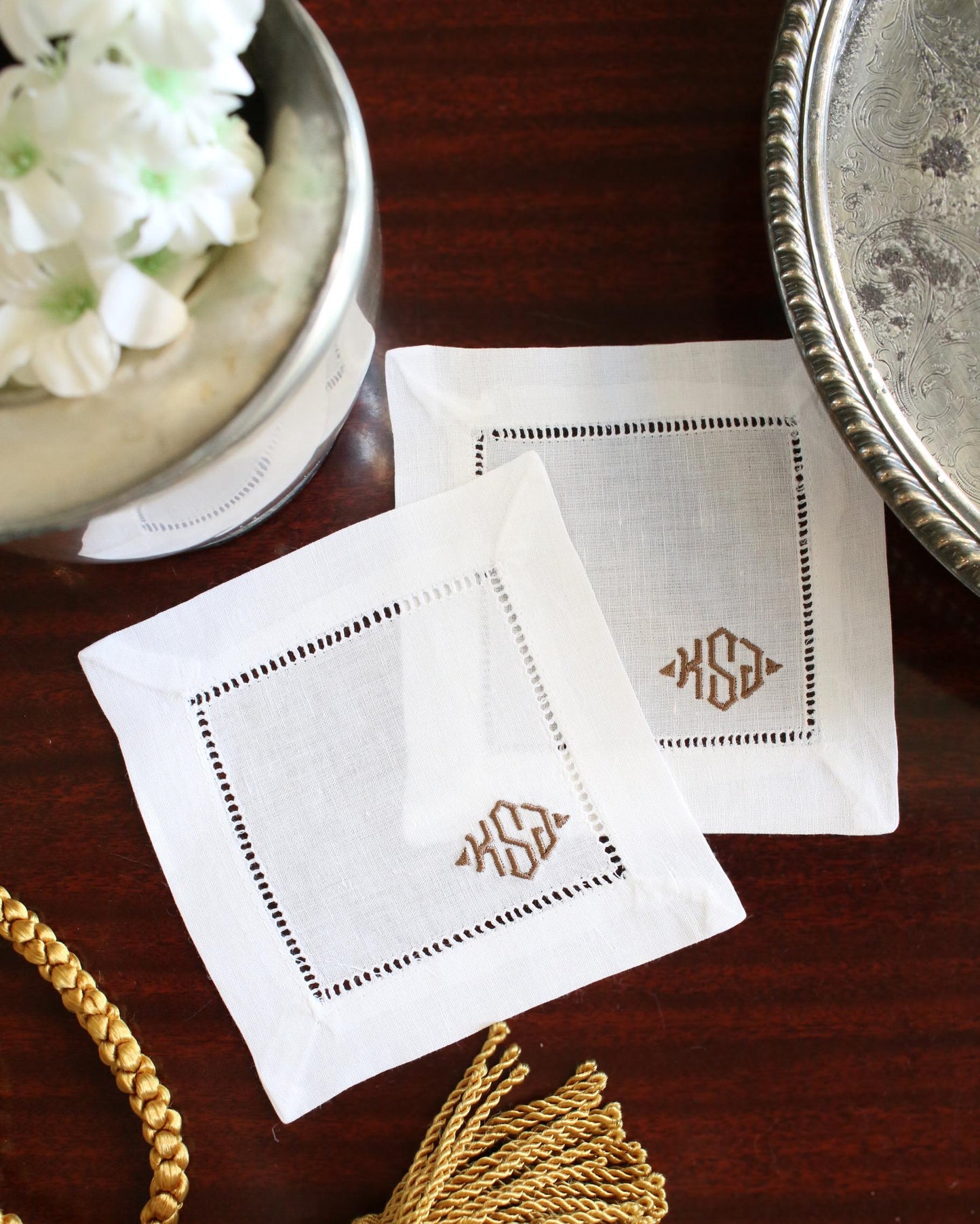 Personalized Monogrammed Embroidered Cocktail Napkins | Set of 4 | Hostess Gifts | Chinoiserie Gifts | Wedding Gifts | Housewarming Gifts