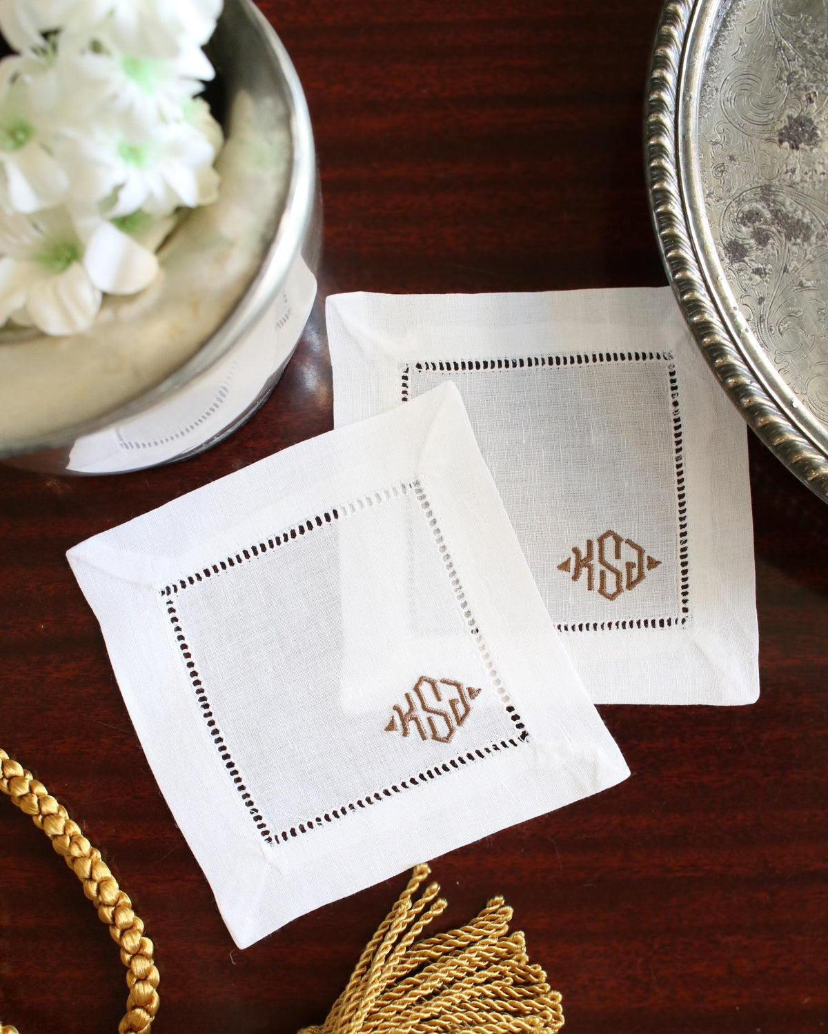 Personalized Monogrammed Embroidered Cocktail Napkins | Set of 4 | Hostess Gifts | Chinoiserie Gifts | Wedding Gifts | Housewarming Gifts