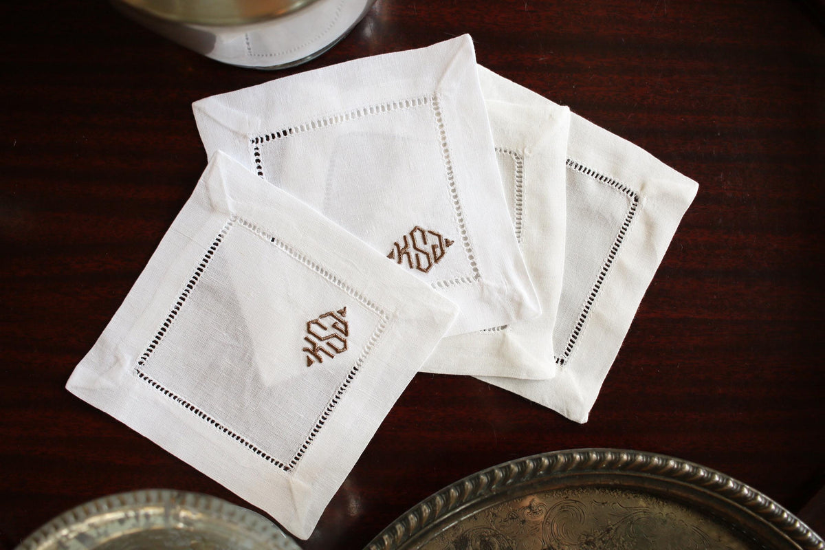 Personalized Monogrammed Embroidered Cocktail Napkins | Set of 4 | Hostess Gifts | Chinoiserie Gifts | Wedding Gifts | Housewarming Gifts