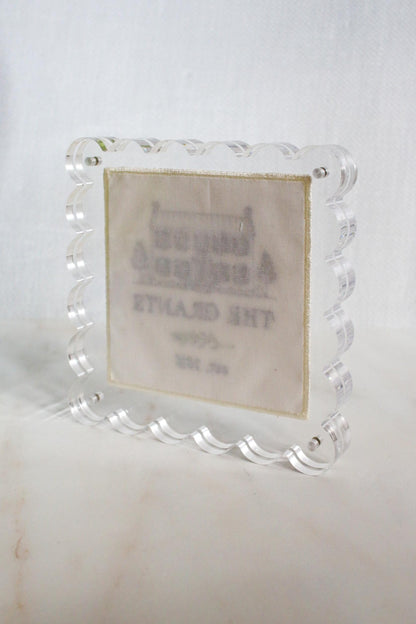Custom House Portrait | Personalized Embroidered Home Portrait in Scalloped Lucite Frame | Housewarming Gift | Realtor Gift