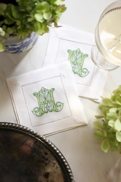 Custom Monogramed Embroidered Cocktail Napkins | Set of 4 | Hostess Gifts | Wedding Gifts | Housewarming Gifts | Hostess Gifts