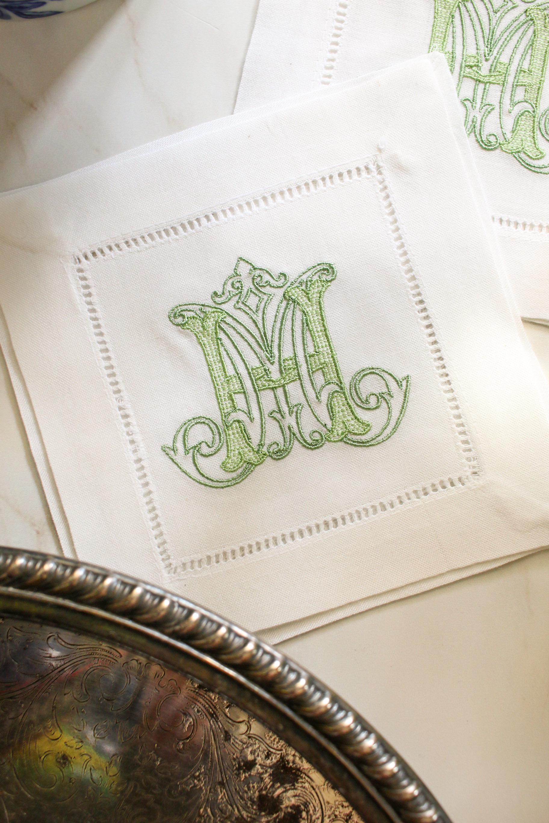 Custom Monogramed Embroidered Cocktail Napkins | Set of 4 | Hostess Gifts | Wedding Gifts | Housewarming Gifts | Hostess Gifts