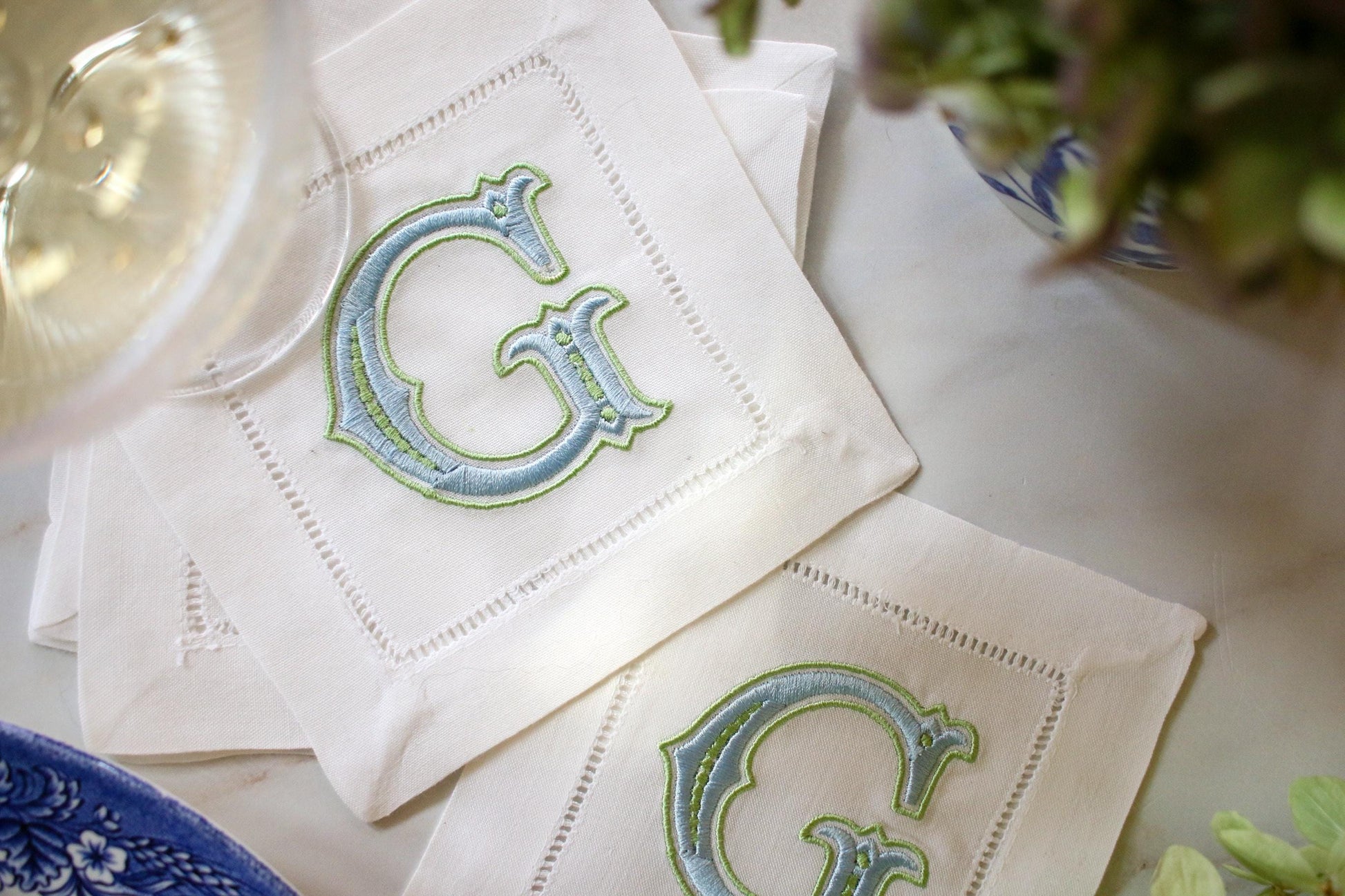 Custom Initial Embroidered Cocktail Napkins | Hostess Gifts | Chinoiserie Gifts | Wedding Gifts | Housewarming Gifts | Hostess Gifts