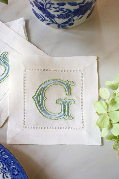 Custom Initial Embroidered Cocktail Napkins | Hostess Gifts | Chinoiserie Gifts | Wedding Gifts | Housewarming Gifts | Hostess Gifts