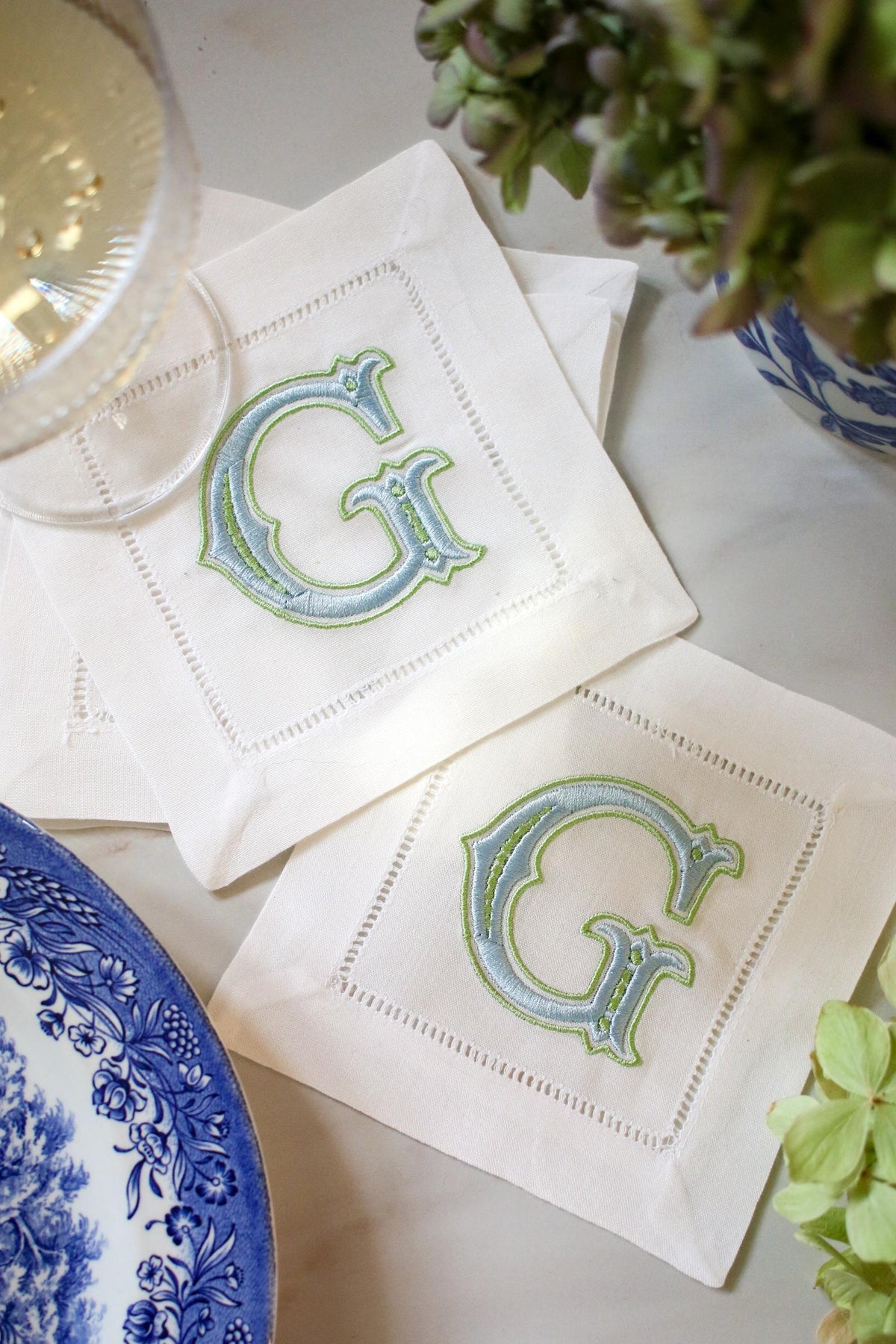 Custom Initial Embroidered Cocktail Napkins | Hostess Gifts | Chinoiserie Gifts | Wedding Gifts | Housewarming Gifts | Hostess Gifts