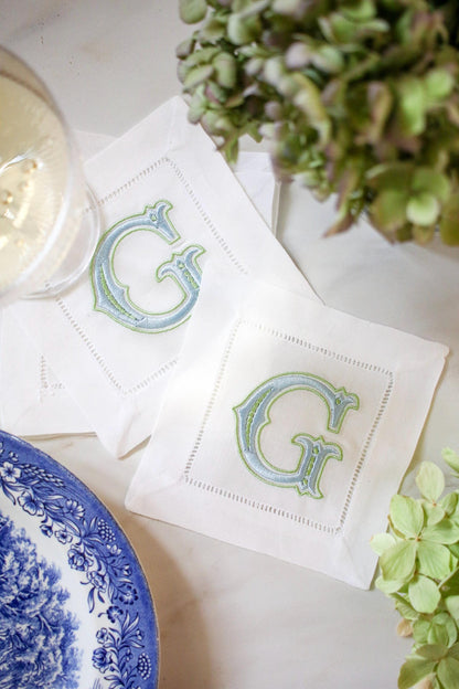 Custom Initial Embroidered Cocktail Napkins | Hostess Gifts | Chinoiserie Gifts | Wedding Gifts | Housewarming Gifts | Hostess Gifts