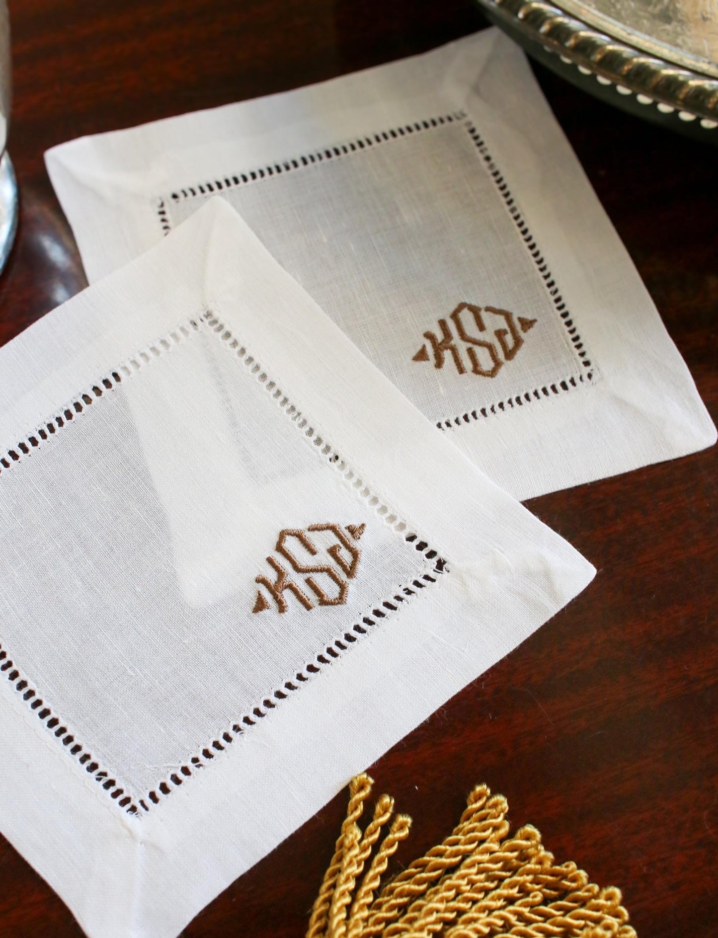 Personalized Monogrammed Embroidered Cocktail Napkins | Set of 4 | Hostess Gifts | Chinoiserie Gifts | Wedding Gifts | Housewarming Gifts