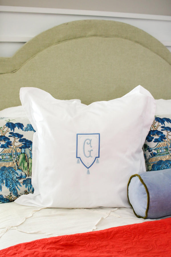 Personalized Monogrammed Euro Sham | 26x26 Embroidered Euro Pillow Sham | Custom Initial Bedding | 100% Cotton Pillow Cover