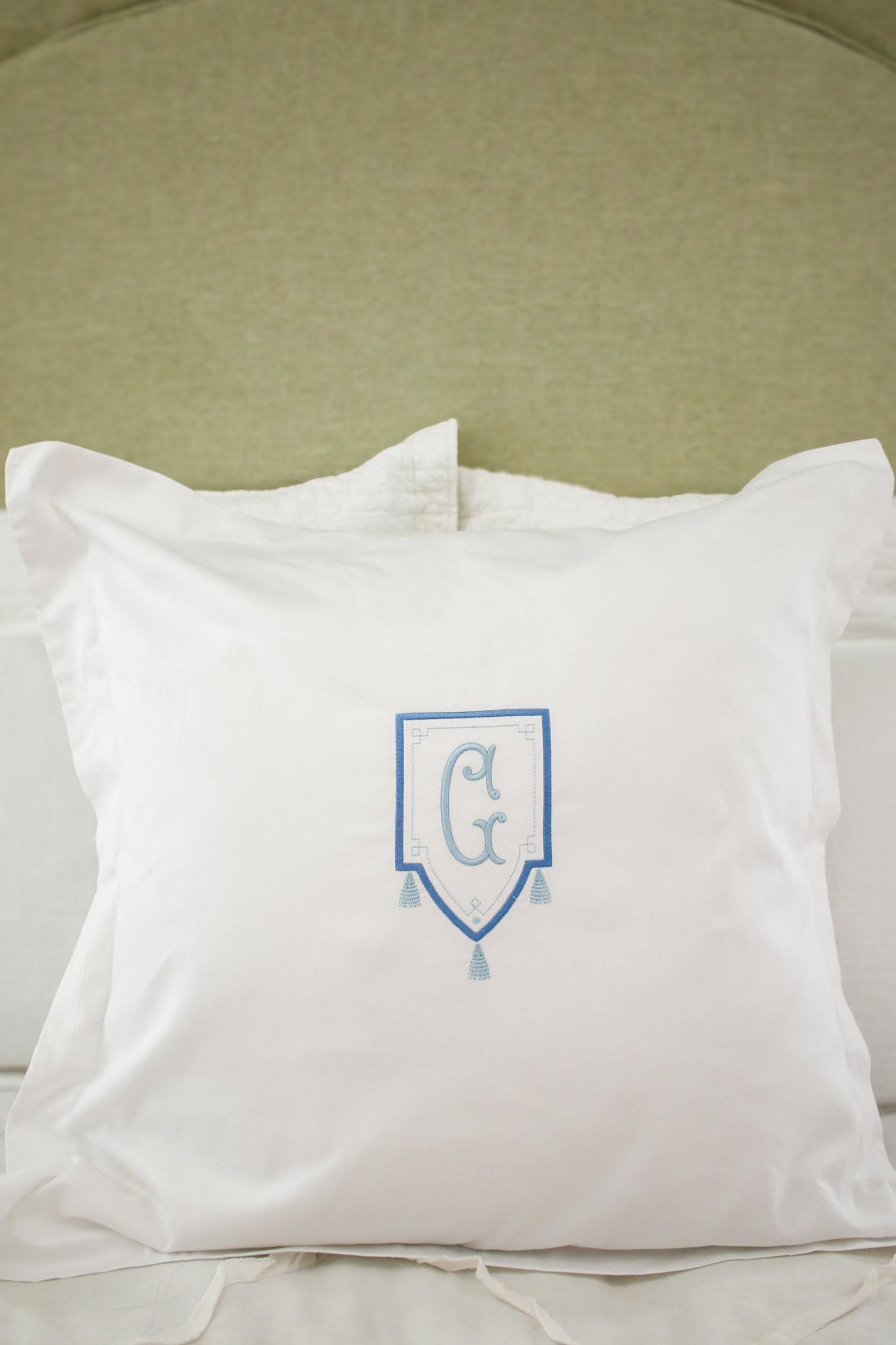 Personalized Monogrammed Euro Sham | 26x26 Embroidered Euro Pillow Sham | Custom Initial Bedding | 100% Cotton Pillow Cover