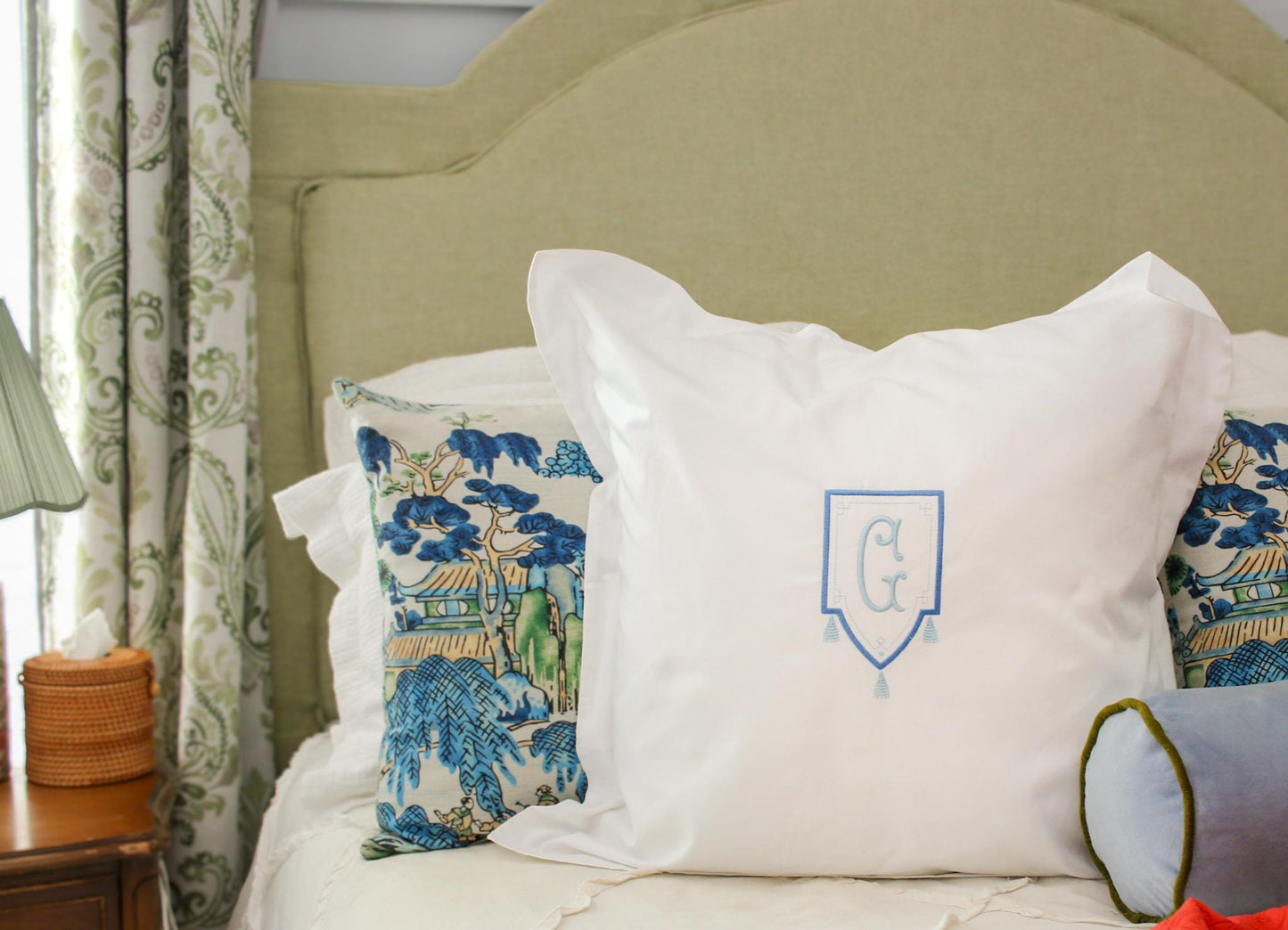 Personalized Monogrammed Euro Sham | 26x26 Embroidered Euro Pillow Sham | Custom Initial Bedding | 100% Cotton Pillow Cover
