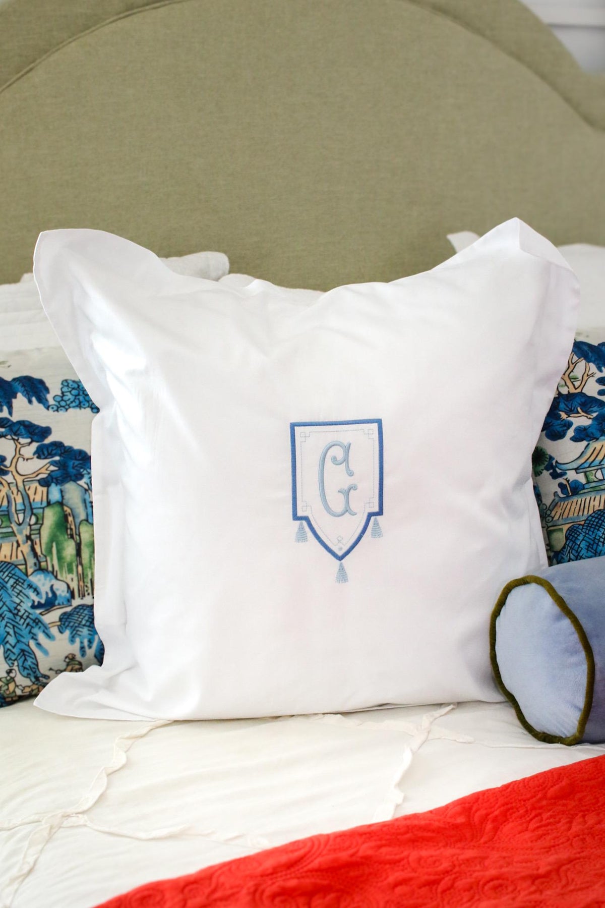 Personalized Monogrammed Euro Sham | 26x26 Embroidered Euro Pillow Sham | Custom Initial Bedding | 100% Cotton Pillow Cover